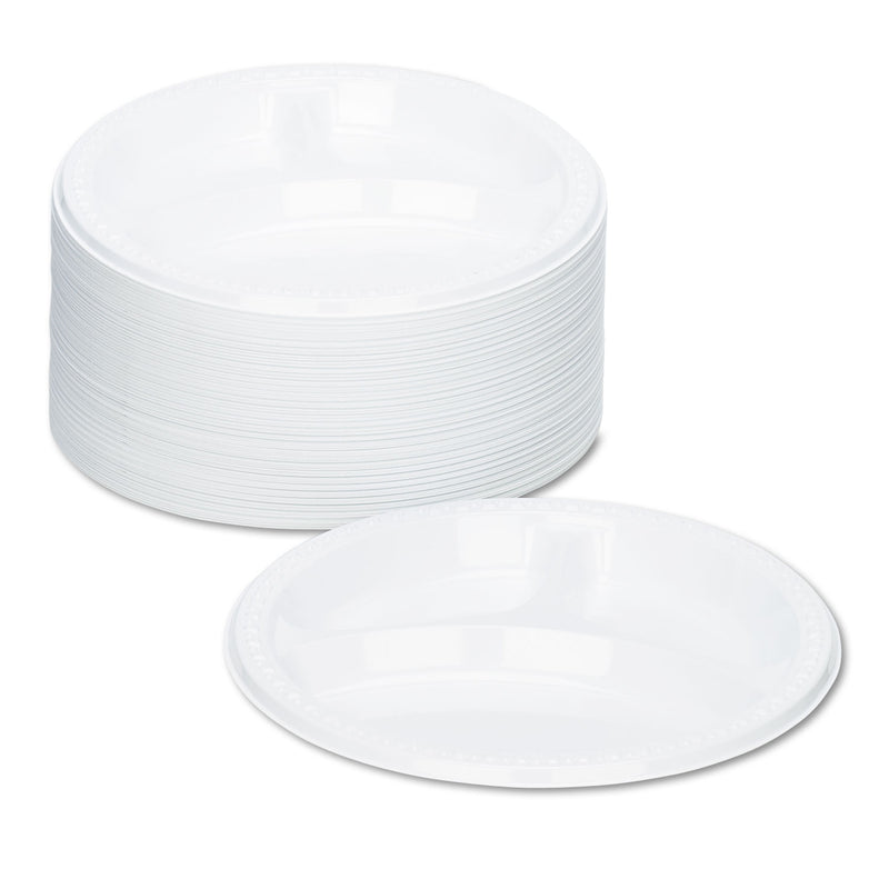 Tablemate Plastic Dinnerware, Compartment Plates, 9" dia, White, 125/Pack