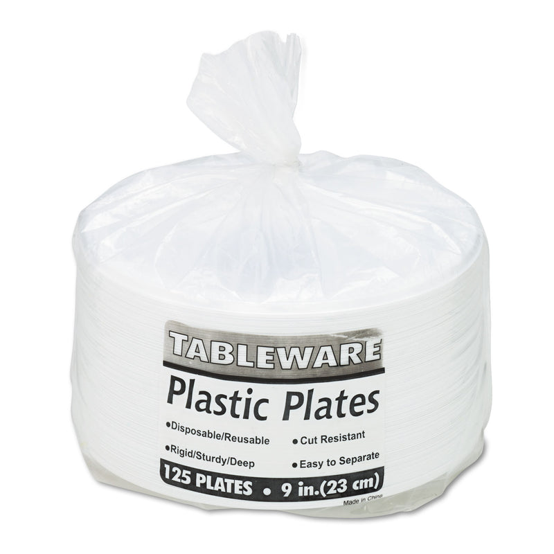 Tablemate Plastic Dinnerware, Plates, 9" dia, White, 500/Carton