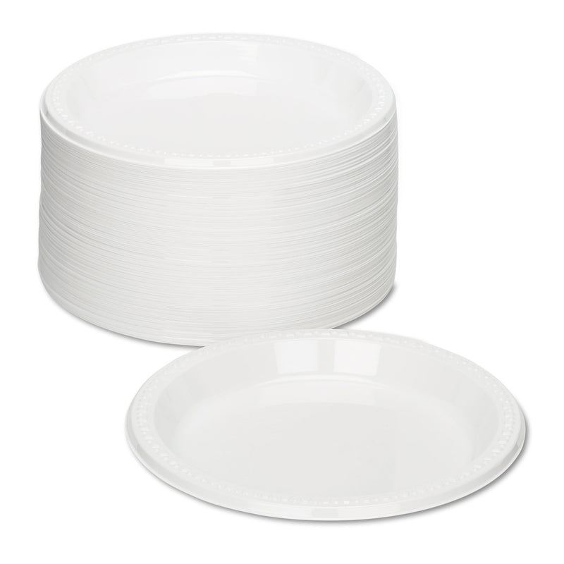 Tablemate Plastic Dinnerware, Plates, 9" dia, White, 500/Carton