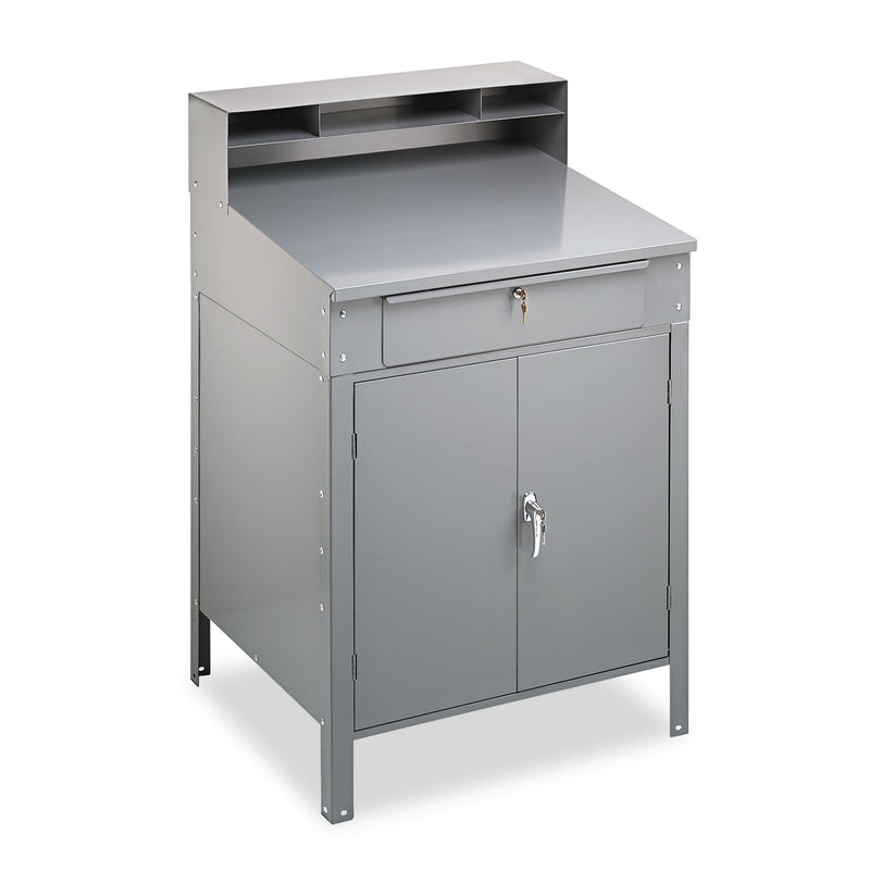 Tennsco Steel Cabinet Shop Desk, 34.5" x 29" x 53", Medium Gray