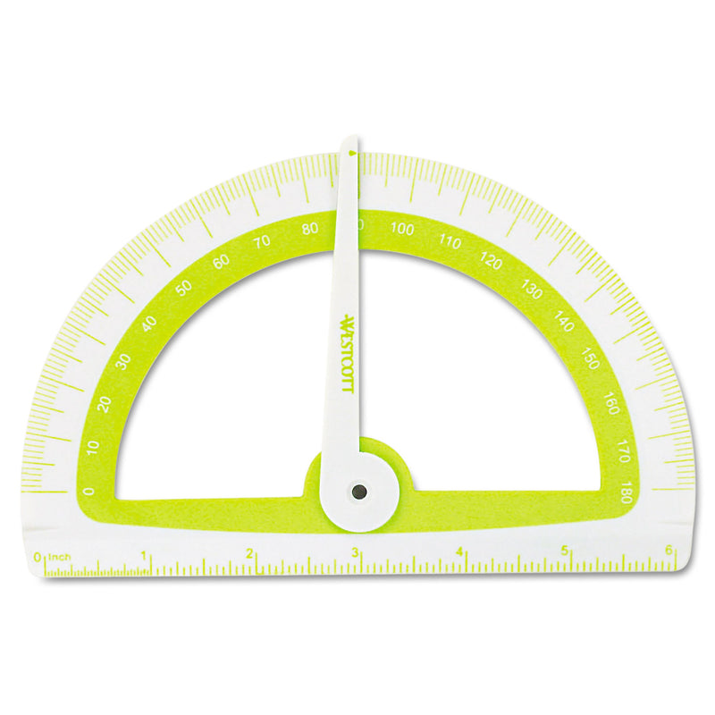 Westcott Soft Touch School Protractor with Antimicrobial Product Protection, Plastic, 6" Ruler Edge, Assorted Colors