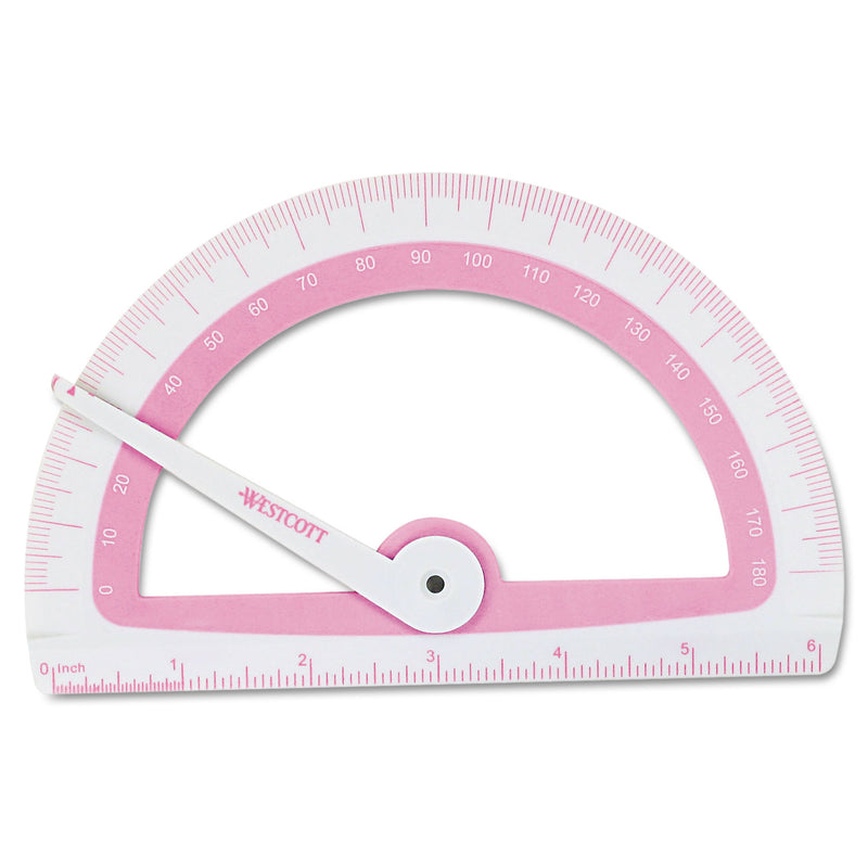 Westcott Soft Touch School Protractor with Antimicrobial Product Protection, Plastic, 6" Ruler Edge, Assorted Colors