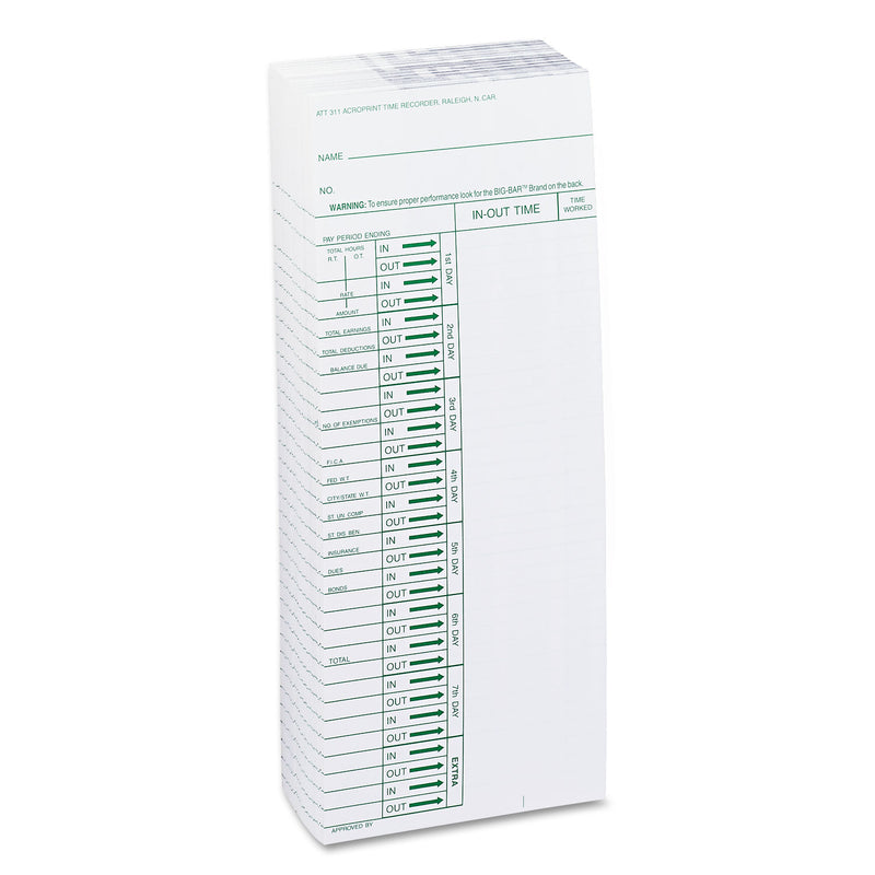 Acroprint Time Clock Cards for Acroprint ATT310, One Side, 4 x 10, 200/Pack