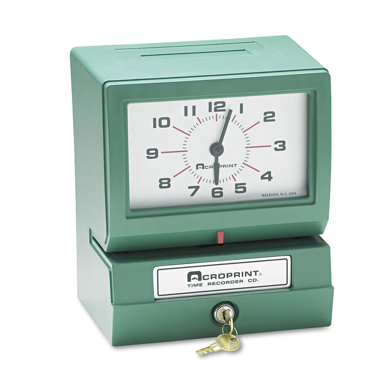 Acroprint Model 150 Heavy-Duty Time Recorder, Automatic Operation, Month/Date/0-23 Hours/Minutes Imprint, Green