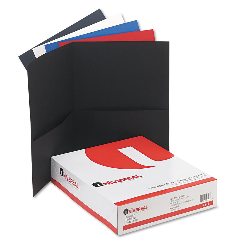 Universal Two-Pocket Portfolio, Embossed Leather Grain Paper, 11 x 8.5, Assorted Colors, 25/Box
