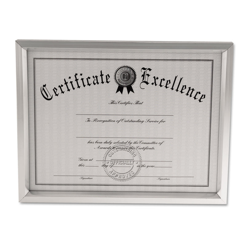 Universal Plastic Document Frame, for 8.5 x 11, Easel Back, Metallic Silver