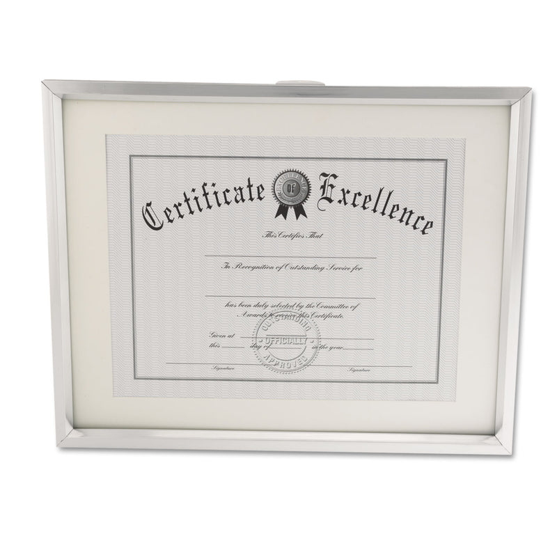 Universal Plastic Document Frame with Mat, 11 x 14 and 8.5 x 11 Inserts, Metallic Silver